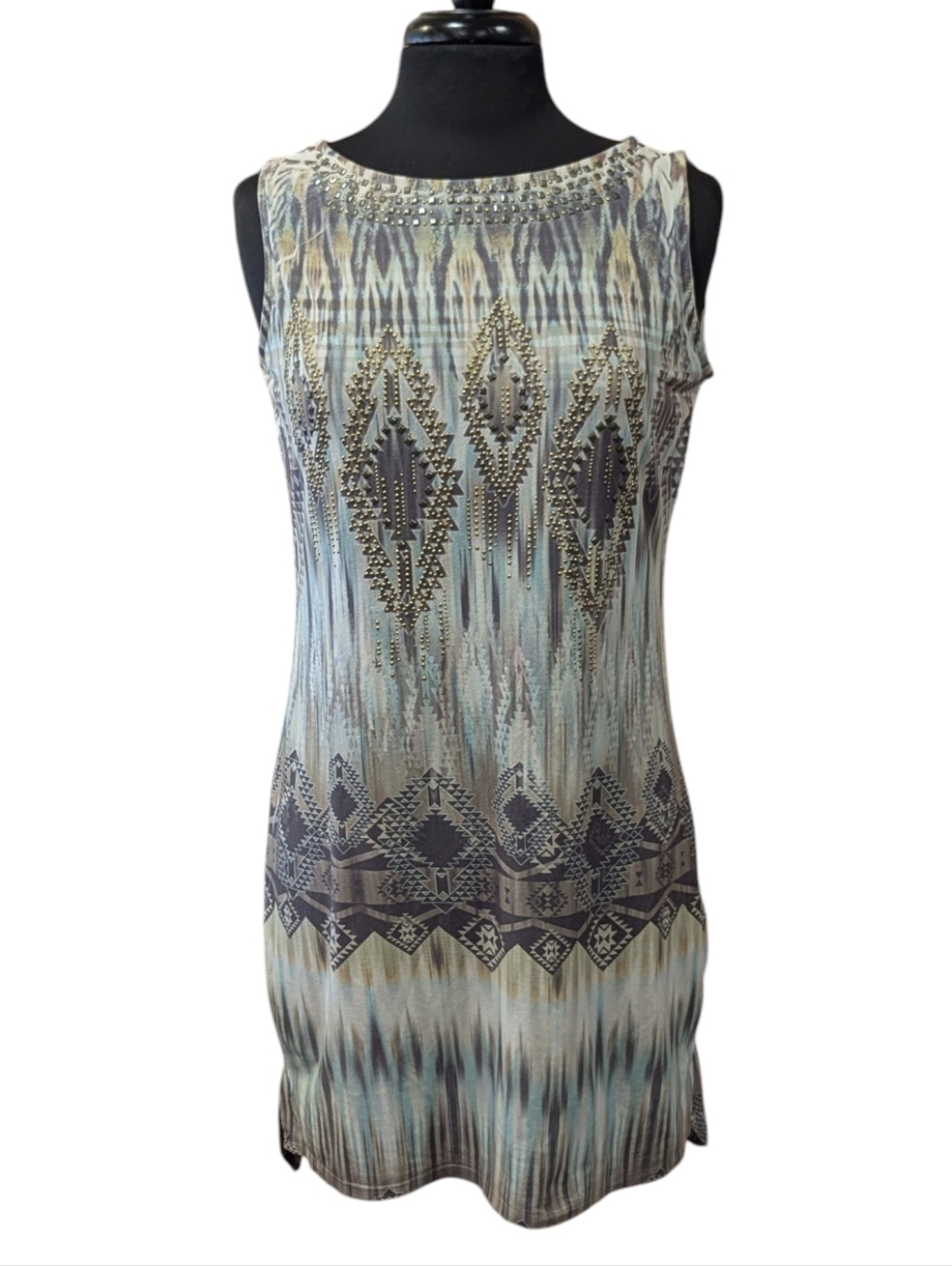 Vintage Y2K Festival Urban Mango M Sleeveless Aztec Mini Dress Bling Bohemian